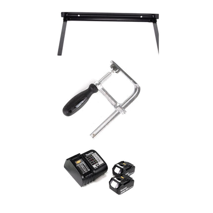 Akumulatorowa zagłębiarka Makita DSP 600 STJ 36V (2x 18V) bezszczotkowa + 2x szyna prowadząca + prowadnica wzdłużna + zaciski śrubowe + złącze szyny prowadzącej + 2x akumulator 5.0Ah + ładowarka + Makpac