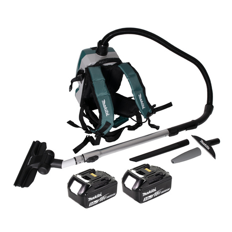 Makita DVC 261 TX15 Akku Rucksackstaubsauger 36V (2x 18V) 2L Brushless + 2x Akku 5,0Ah - ohne Ladegerät