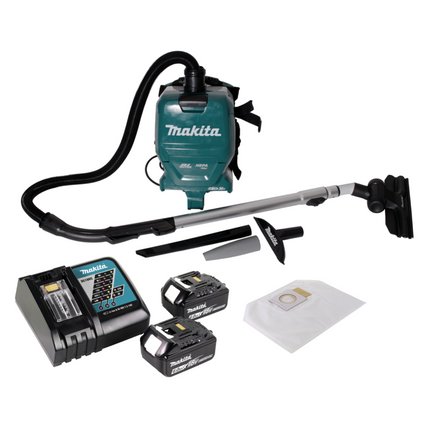 Makita DVC 261 RGX15 Akku Rucksackstaubsauger 36V (2x 18V) 2L Brushless + 2x Akku 6,0Ah + Ladegerät + 10x Filtersack