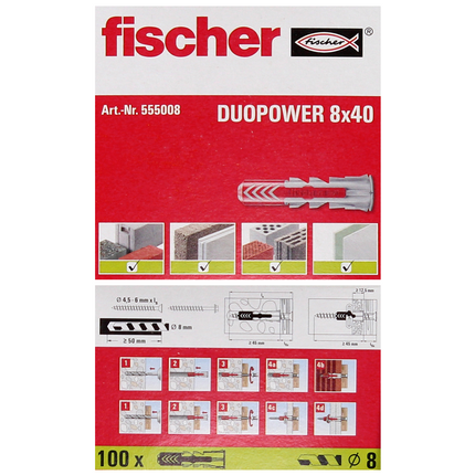 Fischer Spreizdübel DUOPOWER 8x40mm 1000 Stk. ( 10x 555008 )