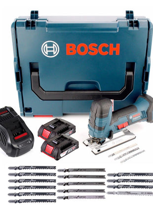 Bosch GST 18 V-LI S Akku Stichsäge 18V + 2x Akku 2,0Ah + Ladegerät + 18x Sägeblatt + L-Boxx