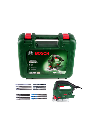 Bosch PST 670 (CT) Heimwerker Stichsäge 500W + Bosch Stichsägeblatt Set 15tlg. + Koffer