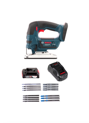 Bosch GST 18 V-LI S Akku Stichsäge 18V + Stichsägeblatt Set 15tlg. + 1 x Akku 2,0Ah + L-Boxx + Ladegerät