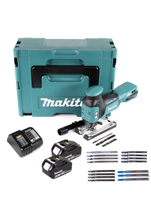 Makita DJV 181 STJ Akku Pendelhubstichsäge 18V Brushless + 2x Akku 5,0Ah + Bosch 15tlg. Stichsägeblatt Set + Makpac + Ladegerät