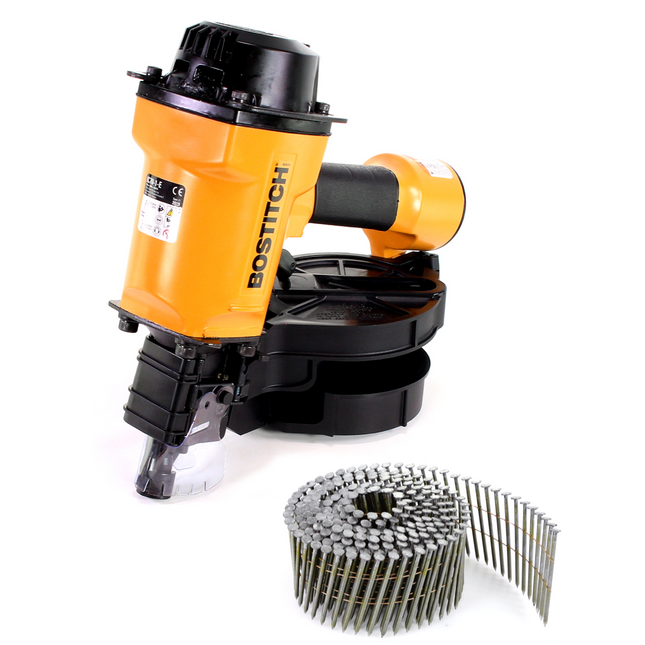 Bostitch IC70-1-E Druckluft Coilnagler CT38-70mm 4,9-7,0bar + Coilnägel 2,8x65mm Ringschaft blank