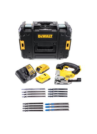 Scie sauteuse sans fil DeWalt DCS 331 N + 2 batteries 2 Ah + chargeur + jeu de lames de scie sauteuse Bosch + TSTAK