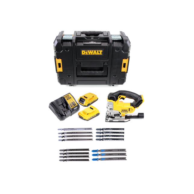 DeWalt DCS 331 N Akku Stichsäge + 2x Akku 2Ah + Ladegerät + Bosch-Stichsägeblatt Set + TSTAK