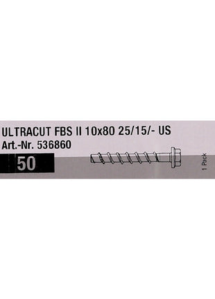 Fischer ULTRACUT FBS II Betonschrauben 10x80mm 25/15/- 50 Stk. Sechskantkopf SW15 ( 536860 ) + Makita NEMESIS 2 SDS-Plus 10x215mm ( B-58213 )