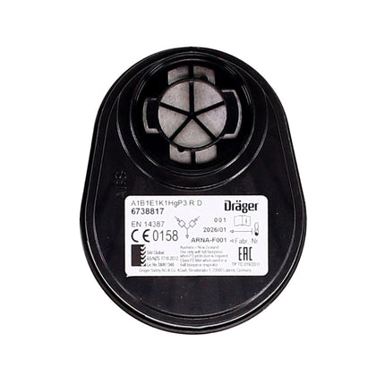 Dräger Set X-plore Kombinationsfilter Bajonett 4 Stück ( 2x 6738817 ) für X-plore 3300 / 3500 / 5500  ( A1B1E1K1 Hg P3 R D )