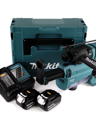 Taladro percutor a batería Makita DHR 182 RWTJ 18V 1.7J SDS-plus sin escobillas + 2x batería 5.0Ah + cargador + aspiración + Makpac