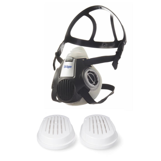 Dräger X-plore 3300 L Atemschutz Maske Halbmaske für Bajonettfilter Größe L + X-plore P3 R Partikelfilter 2 Stück Bajonettfilter