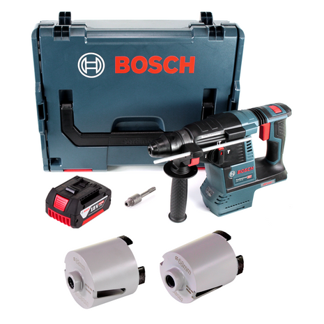 Bosch GBH 18V-26 Akku Bohrhammer 18V 2,6J SDS-plus Brushless + 1x Akku 5,0Ah + Zubehör Steckdosenkronen + L-Boxx - ohne Ladegerät