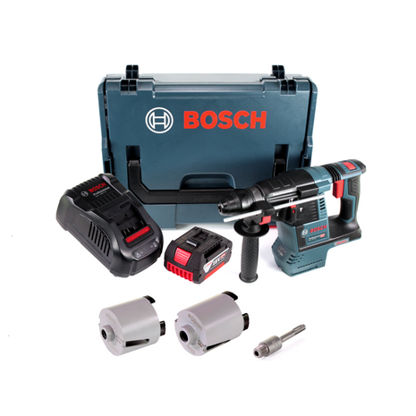 Bosch GBH 18V-26 Akku Bohrhammer 18V 2,6J SDS plus Brushless + 1x Akku 5,0Ah + Ladegerät + Zubehör Steckdosenkronen + L-Boxx