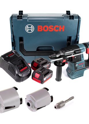 Taladro percutor inalámbrico Bosch GBH 18V-26 18V 2.6J SDS plus sin escobillas + 2x baterías 5.0Ah + cargador + accesorios coronas de vaso + L-Boxx