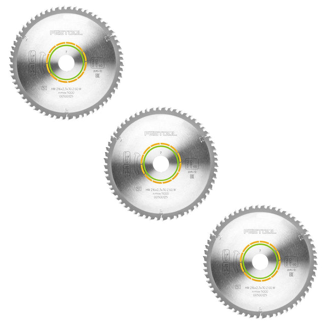 Festool 3x tarcza pilarska z drobnym uzębieniem HW 216 x 2,3 x 30 mm W60 216 mm 60 zębów ( 3x 500125 )