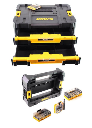 DeWalt DWST 1-70706 TSTAK IV Werkzeugbox + DT 70716 TSTAK CADDY Box für 5x ToughCases und 4x Tac Tac Box + Bit und Steinbohrer FlexTorq Set 75-tlg.