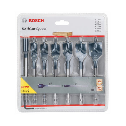 Bosch Self Cut Speed Flachfräß Bohrer Set 7tlg. 16/18/20/22/25/32mm + Verlängerung 1/4" ( 2608587009 )
