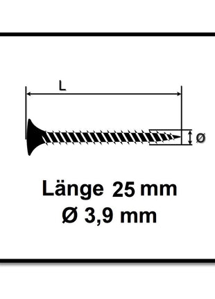 Tornillos para paneles de yeso SPAX GIX-A en cargador 3,9x25 mm fosfatados 1000 piezas (1091170390256) rosca completa, cabeza de trompeta, Phillips H2, punta de aguja