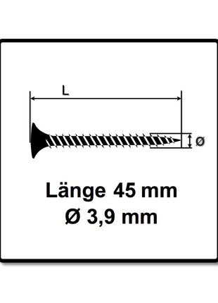 Tornillos para paneles de yeso SPAX GIX-A en cargadores 3,9x45 mm fosfatados 1000 piezas (1091170390456) rosca completa, cabeza de trompeta, Phillips H2, punta de aguja