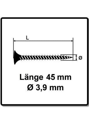 SPAX GIX-C Vis pour cloison sèche - Pour plaques de plâtre  3,9 x 45 mm - Filetage total - Tête de fraisage aiguë - Cruciforme H2 - Pointe d'aiguille - Magazinée - Phosphaté - 1000 pcs. (1791170390456)