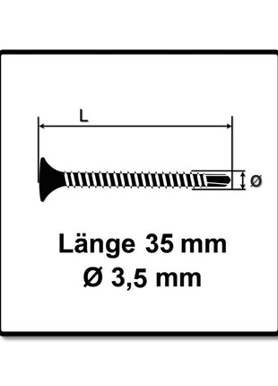 SPAX GIX-D Schnellbauschrauben 3,5x35mm Bohrspitze Phosphatiert 1000 Stück ( 1991170350356 ) Vollgewinde Trompetenkopf Kreuzschlitz H2