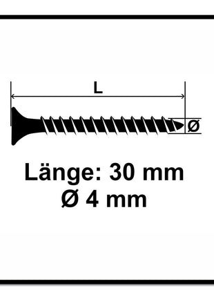 Fischer Power-Fast II FPF II Spanplattenschraube 4,0x30 mm 1000 Stück ( 670154 ) Senkkopf mit Torx Vollgewinde galvanisch verzinkt, blau passiviert