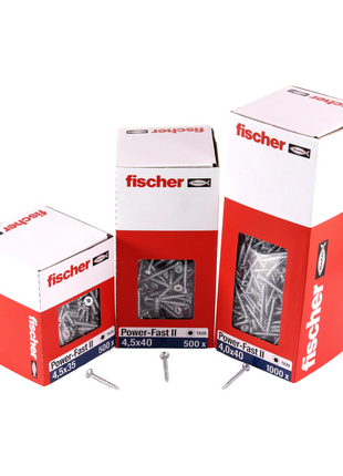 Fischer Power-Fast II FPF II Spanplattenschraube 4,0x45 mm 500 Stück ( 670161 ) Senkkopf mit Torx Vollgewinde galvanisch verzinkt, blau passiviert