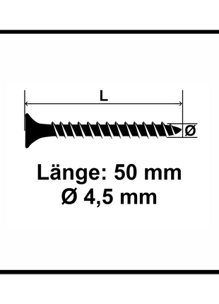 Fischer Power-Fast II FPF II Spanplattenschraube 4,5x50 mm 500 Stück ( 670265 ) Senkkopf mit Torx Vollgewinde galvanisch verzinkt, blau passiviert