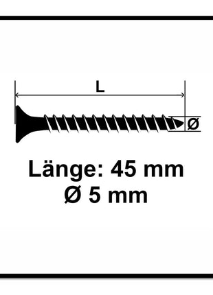 Fischer Power-Fast II FPF II Spanplattenschraube 5,0x45 mm 200 Stück ( 670356 ) Senkkopf mit Torx Vollgewinde galvanisch verzinkt, blau passiviert