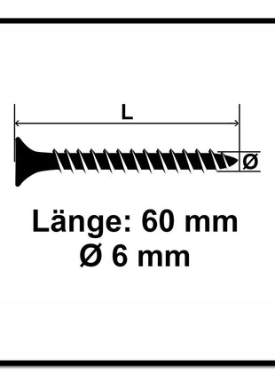 Fischer Power-Fast II FPF II Spanplattenschraube 6,0x60 mm 200 Stück ( 670456 ) Senkkopf mit Torx Vollgewinde galvanisch verzinkt, blau passiviert