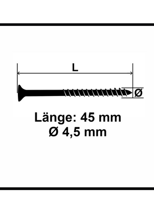 Fischer Power-Fast II FPF II Spanplattenschraube 4,5x45 mm 200 Stück ( 670270 ) Senkkopf mit Torx Teilgewinde galvanisch verzinkt, blau passiviert