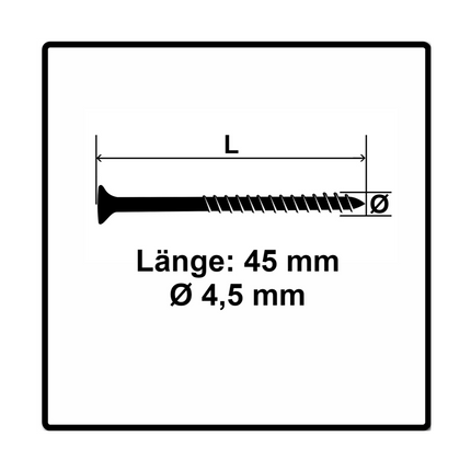 Fischer Power-Fast II FPF II Spanplattenschraube 4,5x45 mm 500 Stück ( 670271 ) Senkkopf mit Torx Teilgewinde galvanisch verzinkt, blau passiviert