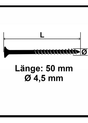 Fischer Power-Fast II FPF II Spanplattenschraube 4,5x50mm 200 Stück ( 670272 ) Senkkopf mit Torx Teilgewinde galvanisch verzinkt, blau passiviert