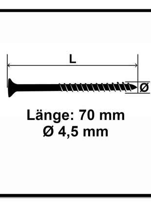 Fischer Power-Fast II FPF II Spanplattenschraube 4,5x70 mm 500 Stück ( 670277 ) Senkkopf mit Torx Teilgewinde galvanisch verzinkt, blau passiviert