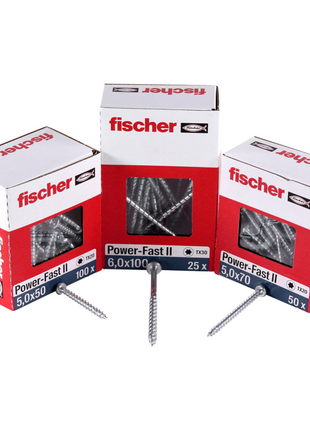 Fischer Power-Fast II FPF II Spanplattenschraube 5,0x70 mm 100 Stück ( 670380 ) Senkkopf mit Torx Teilgewinde galvanisch verzinkt, blau passiviert