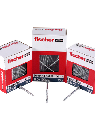 Fischer Power-Fast II FPF II Spanplattenschraube 5,0x90 mm 100 Stück ( 670384 ) Senkkopf mit Torx Teilgewinde galvanisch verzinkt, blau passiviert