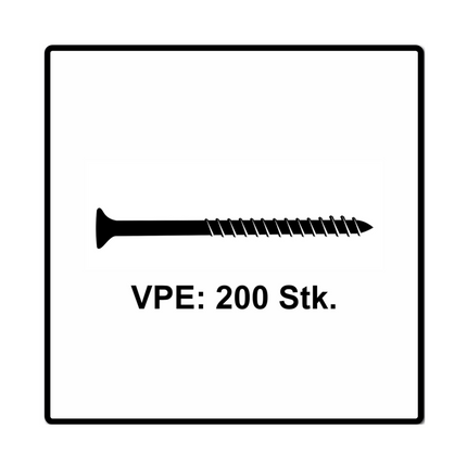 Fischer Power-Fast II FPF II Spanplattenschraube 5,0x90 mm 200 Stück ( 670385 ) Senkkopf mit Torx Teilgewinde galvanisch verzinkt, blau passiviert