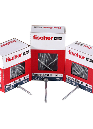 Fischer Power-Fast II FPF II Spanplattenschraube 6,0x100 mm 25 Stück ( 670458 ) Senkkopf mit Torx Teilgewinde galvanisch verzinkt, blau passiviert