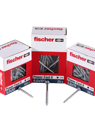 Fischer Power-Fast II FPF II Spanplattenschraube 6,0x110 mm 100 Stück ( 670459 ) Senkkopf mit Torx Teilgewinde galvanisch verzinkt, blau passiviert