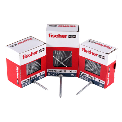 Fischer Power-Fast II FPF II Spanplattenschraube 6,0x130 mm 50 Stück ( 670691 ) Senkkopf mit Torx Teilgewinde galvanisch verzinkt, blau passiviert