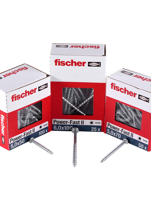 Fischer Power-Fast II FPF II Spanplattenschraube 6,0x140 mm 50 Stück ( 670692 ) Senkkopf mit Torx Teilgewinde galvanisch verzinkt, blau passiviert