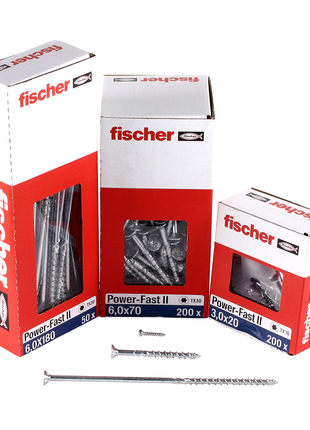 Fischer Power-Fast II FPF II Vis à bois aggloméré 6,0x160mm, Tête fraisée, Empreinte Torx ,Filetage partiel, Zingué blanc, Bleu passivé - 50 pcs. (670694)