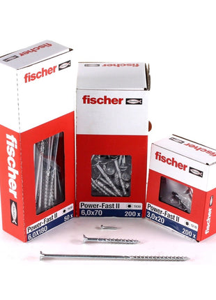 Fischer Power-Fast II FPF II Spanplattenschraube 6,0x240 mm 50 Stück ( 670469 ) Senkkopf mit Torx Teilgewinde galvanisch verzinkt, blau passiviert