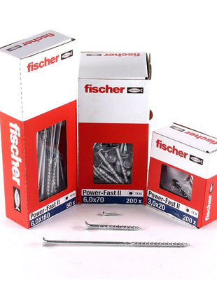 Fischer Power-Fast II FPF II Spanplattenschraube 6,0x50 mm 100 Stück ( 670478 ) Senkkopf mit Torx Teilgewinde galvanisch verzinkt, blau passiviert