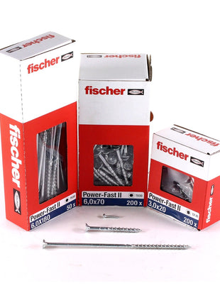 Fischer Power-Fast II FPF II tornillos para aglomerado 6,0x60 mm 200 piezas (670482) cabeza avellanada con rosca parcial Torx, galvanizado, pasivado azul