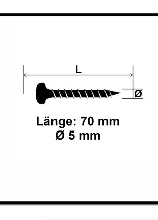 Fischer Power-Fast II FPF II tornillo para aglomerado 5,0x70 mm 100 piezas (670646) Cabeza plana con rosca completa Torx galvanizado, pasivado azul