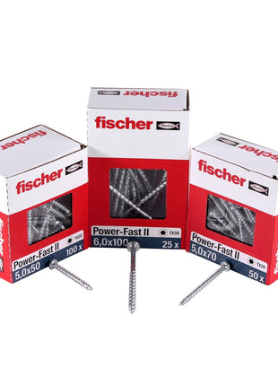 Fischer Power-Fast II FPF II Spanplattenschraube 6,0x60 mm 50 Stück ( 670532 ) Pan Head mit Torx Vollgewinde galvanisch verzinkt, blau passiviert