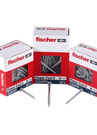 Fischer Power-Fast II FPF II Spanplattenschraube 6,0x100 mm 25 Stück ( 670533 ) Pan Head mit Torx Teilgewinde galvanisch verzinkt, blau passiviert