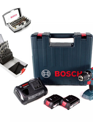 Bosch GSR 18V-21 Akku Bohrschrauber 18V 55Nm ( 06019H1070 ) + 2x Akku 2,0Ah + Ladegerät + 19tlg. Bohrer Set + 32 tlg. Bit Set + Koffer