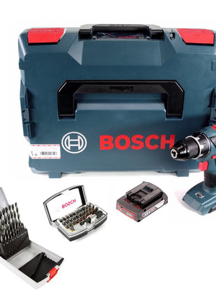 Bosch GSR 18V-28 Akku Bohrschrauber 18V 63Nm + 1x Akku 2,0Ah + 19tlg. Bohrer Set + 32 tlg. Bit Set + L-Boxx - ohne Ladegerät